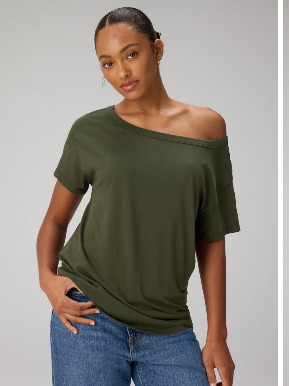 Fabletics Oversized Tee Shirt Dark Forest NWT 100% Cotton Relaxed Boxy Casual S